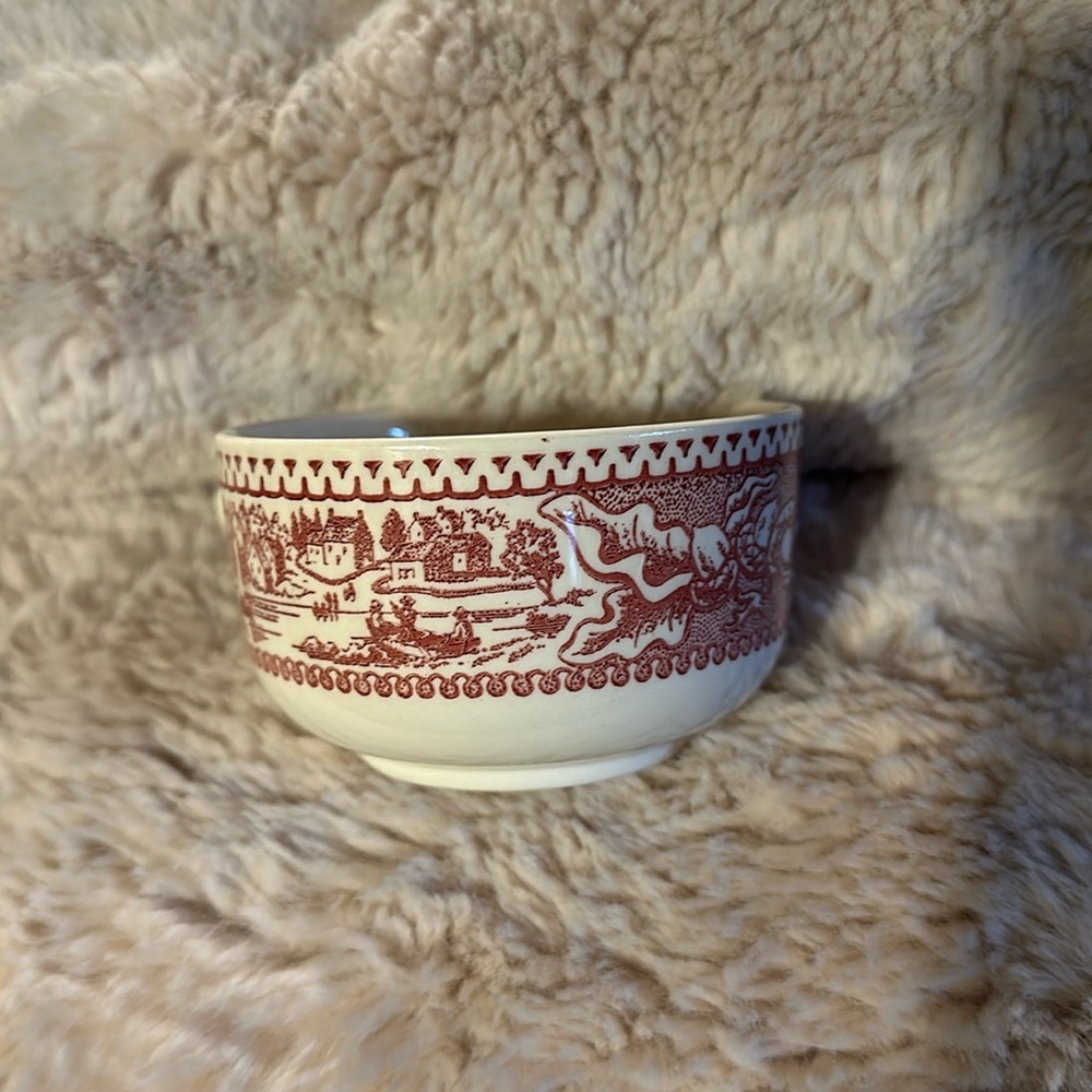 Early Americana Very Collectible Coffee Cup Harvest Design Red/White